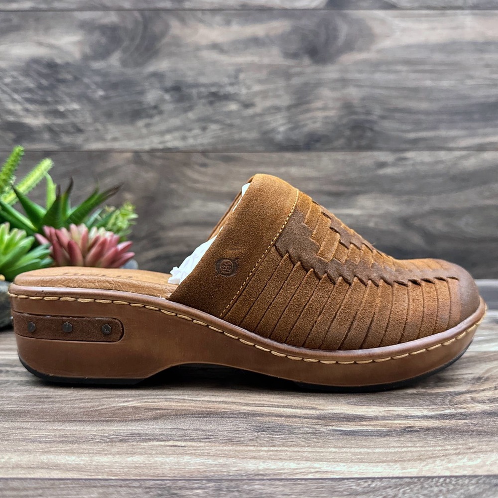 ❌SOLD❌NIB Born Yucatan 8M Brown Distressed Suede Huarache Woven Clogs Mules - Picture 4 of 11